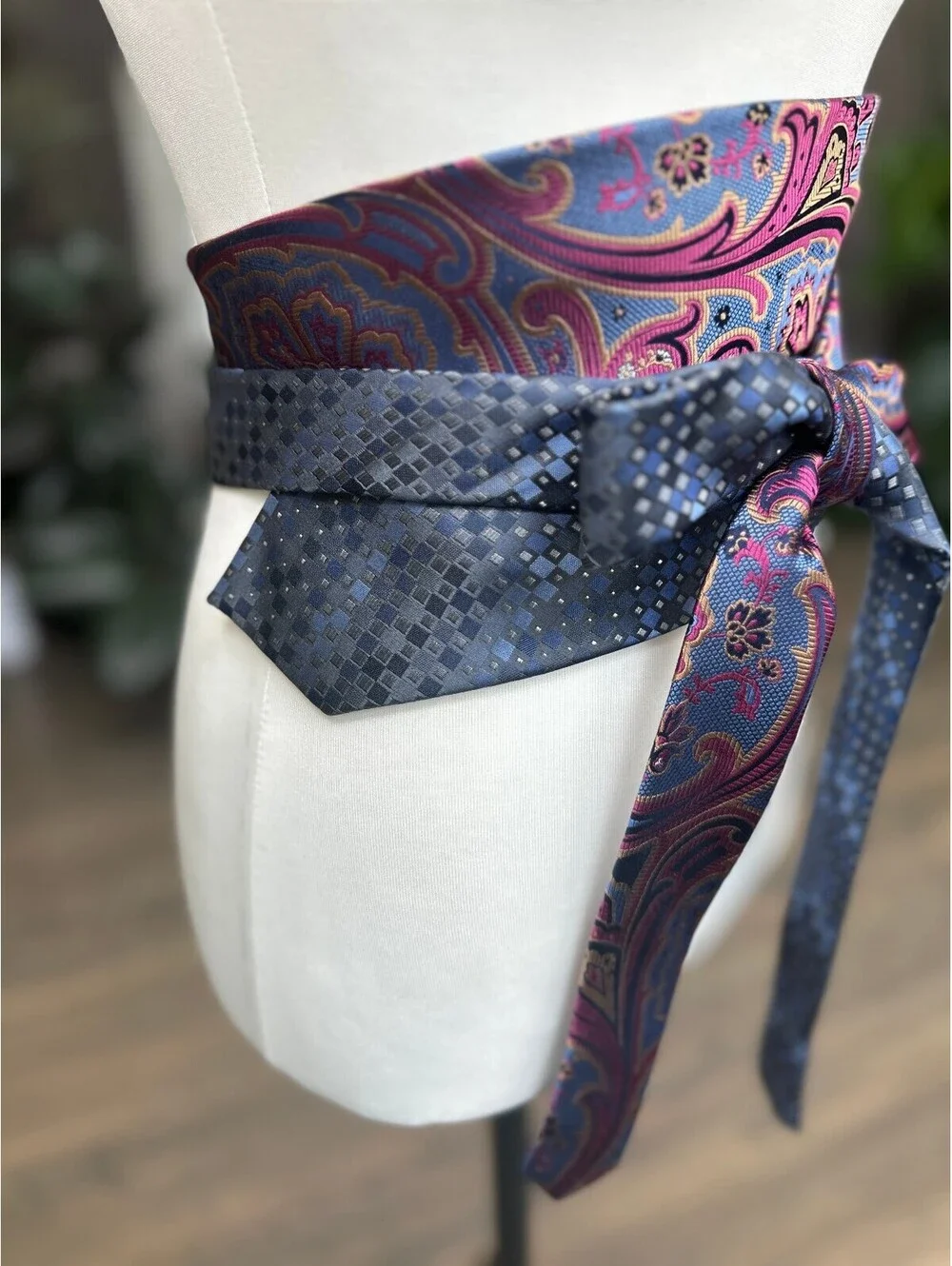 Upcycled Silk Necktie Obi Belt | Handmade Corset Style Belt | One-of-a-Kind | OS